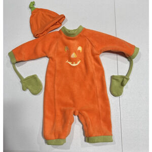 Baby Boy Girl Halloween Pumpkin Jack-O-Lantern Footless One Piece 3-6M Mittens